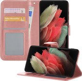 Samsung S21 Ultra Hoesje Book Case Hoes - Samsung Galaxy S21 Ultra Case Hoesje Portemonnee Cover - Samsung S21 Ultra Hoes Wallet Case Hoesje - rose Goud