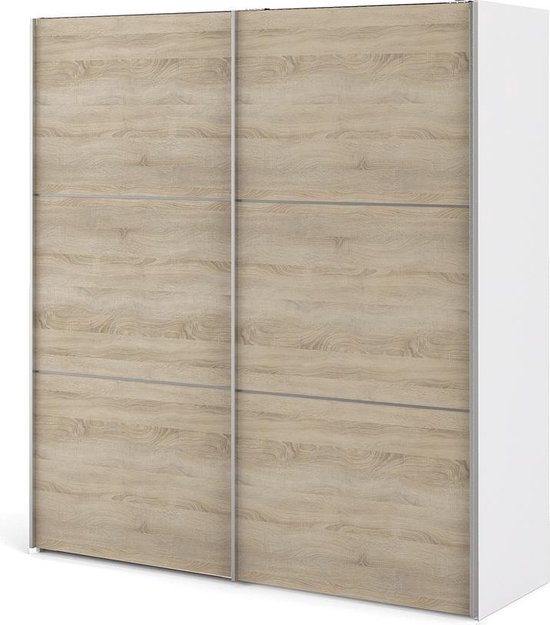 Veto Schuifdeurkast 2 deuren breed 183 cm wit, eiken decor. | bol.com