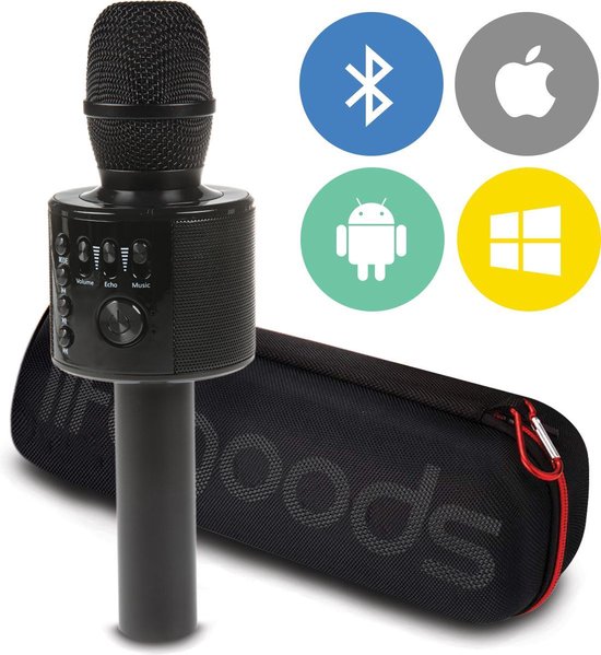 achterlijk persoon Geestig Dressoir LifeGoods Karaoke Microfoon - Bluetooth - Draadloos - met Speaker - Zwart |  bol.com