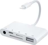 NÖRDIC LGN-106 Lightning naar USB A adapter - 1xTF/SD-kaartlezer - 3.5 mm audio jack - 10 cm - Wit