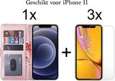 iPhone 11 hoesje bookcase roze rose goud - iPhone 11 hoesje bookcase wallet case portemonnee book case hoes cover - 3x iPhone 11 Screenprotector screen protector