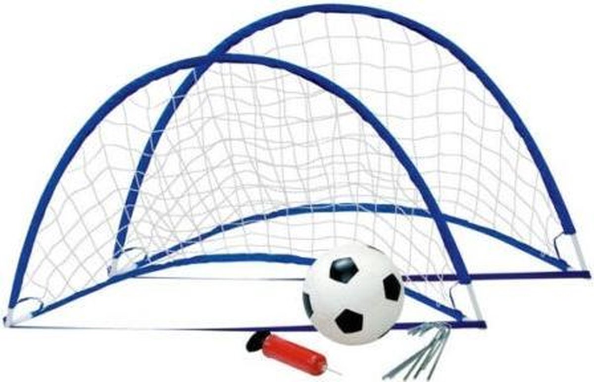 voetbaldoel 1st meeneem flexi goal blauw met plastic bal en pomp
