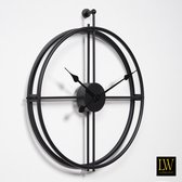 LW Collection moderne Zwarte wandklok 52cm - grote industriële muurklok Zwart - Minimalistische wandklok industrieel - Wandklok stil uurwerk