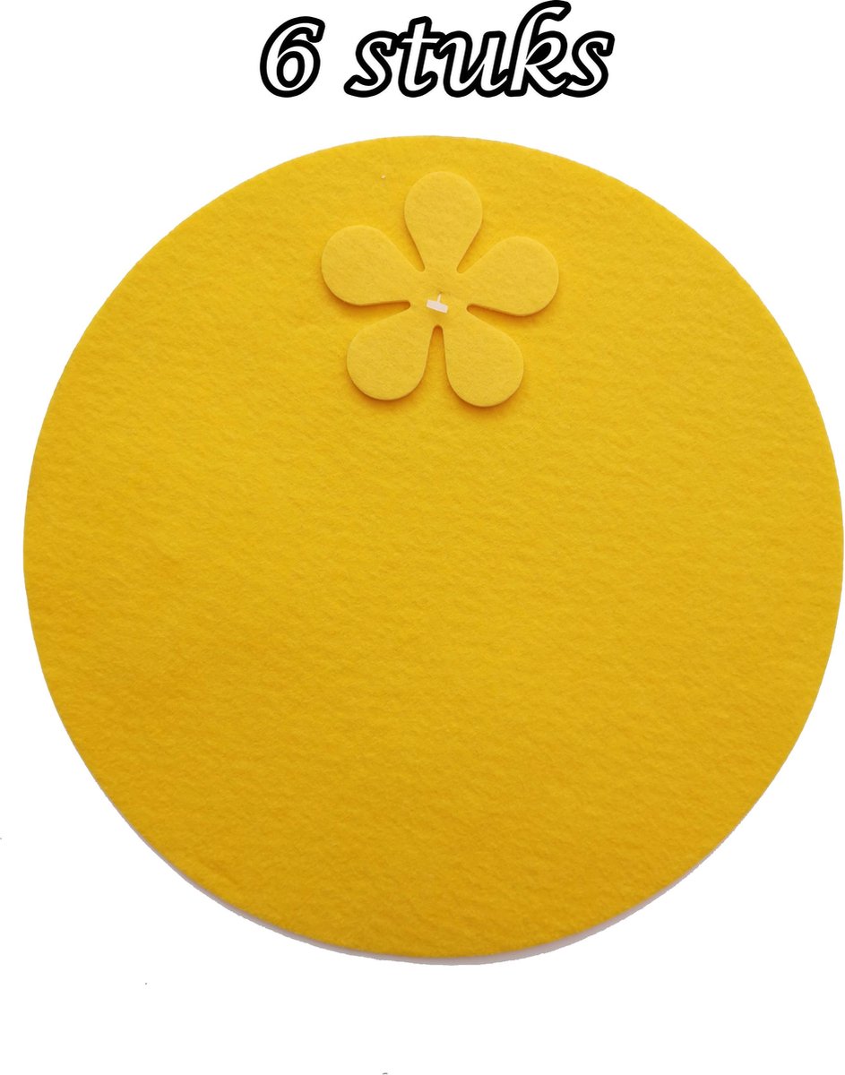 Placemat - 6 stuks - Vilt - Rond 37 cm - Geel