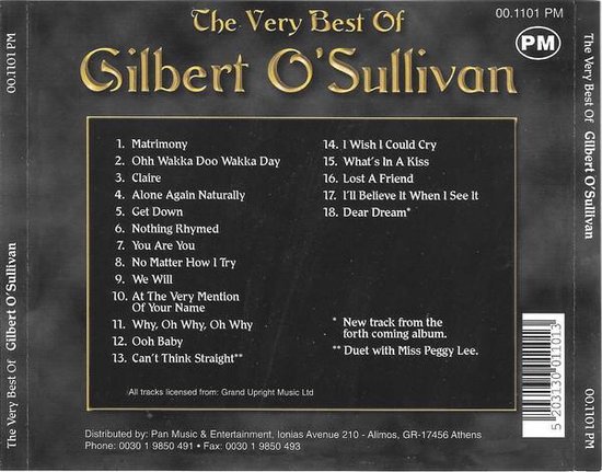 Very Best Of Gilbert Osullivan Pan Gilbert Osullivan Cd Album Muziek 