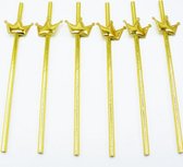 Gouden Papieren Rietjes met Gouden Kroontjes - Paper Straws - Feestje - 6 stuks