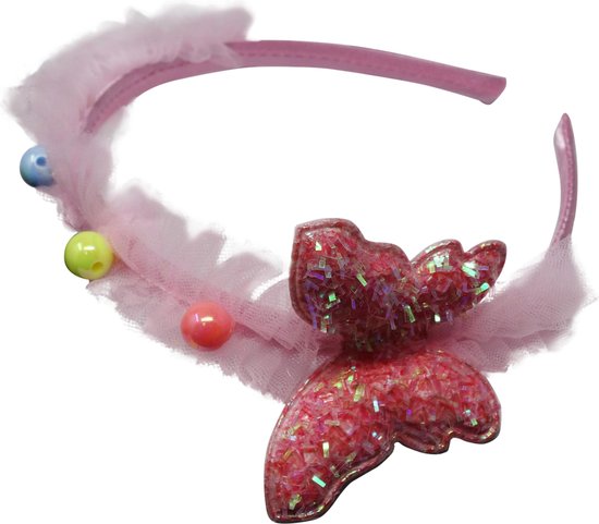 Jessidress® Diademen Meisjes Haar Diadeem met een vlinder Haarband met Tule  - Roze | bol.com