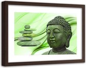 Foto in frame , Boeddha  en zen stenen in groentinten , 120x80cm , Groen  , Premium print