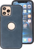 DiLedro - BackCover Echt Leer iPhone 12 (Pro) Shock Proof - Navy Blue