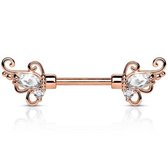 Tepelpiercing sier met steen rose gold plated