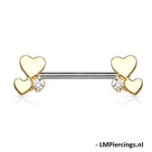 Tepelpiercing cluster hartjes gold plated