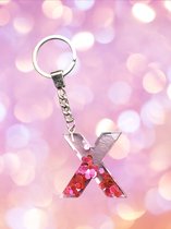 Epoxy letter sleutel- of tassenhanger X, glitter rood