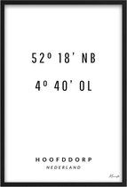 Poster Coördinaten Hoofddorp A4 - 21 x 30 cm (Exclusief Lijst)