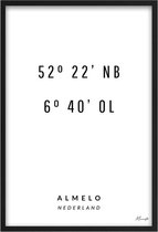 Poster Coördinaten Almelo A4 - 21 x 30 cm (Exclusief Lijst)