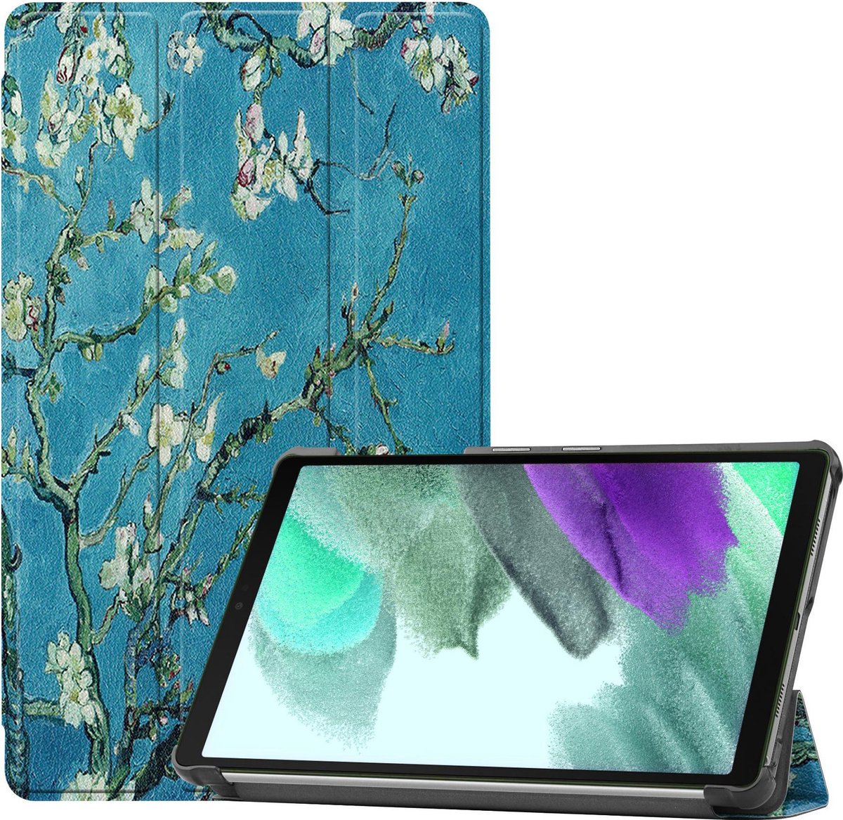 Hoesje Geschikt voor Samsung Galaxy Tab A7 Lite - Dun & Stevig - Trifold Bookcase - Hard Cover - Hardcover Book Case - Tablet Hoes - Bloesem