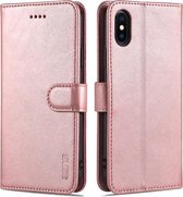 AZNS Skin Feel Calf Texture Horizontal Flip Leather Case met kaartsleuven & houder & portemonnee voor iPhone XS / X (rosé goud)