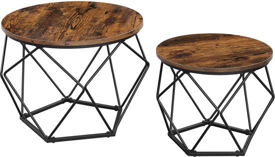 WoW Shop VASAGLE Tables basses, lot de 2 tables d'appoint, robuste, structure en acier, pour salon, chambre, vintage marron-noir, table basse, table d'appoint