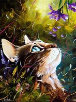 Dielay - Diamond Painting Pakket - Kat - 40x30 cm - Complete Set - Volledige Bedekking - Ronde Steentjes
