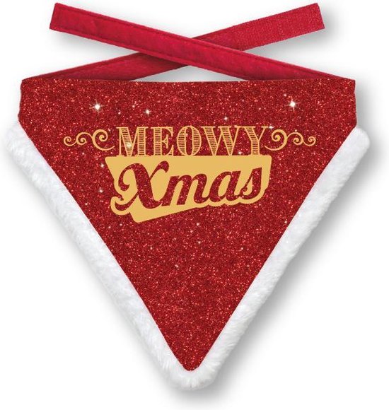 Kerst Bandana Kat Meowy Xmas Glitter Rood maat S