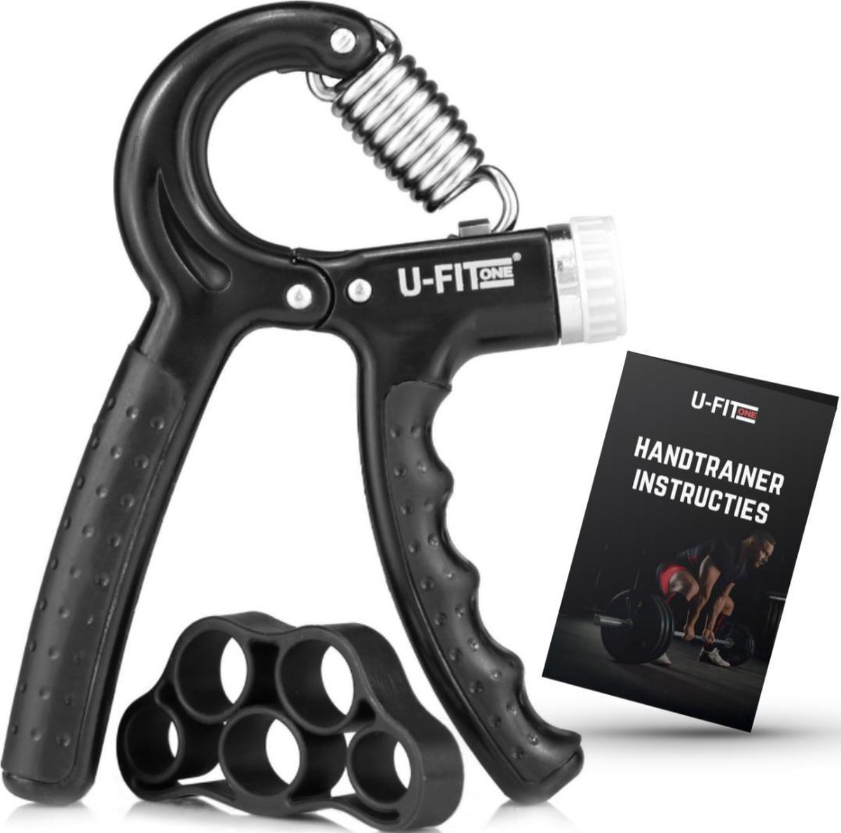 U Fit One Zwart Handtrainer 10 to 60kg met Vingertrainer & Instructies - Handknijper- Knijphalter -