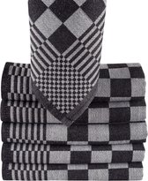 Homéé® Blokdoeken - Pompdoeken - Theedoeken zwart / wit - set van 6 stuks - 65x65cm
