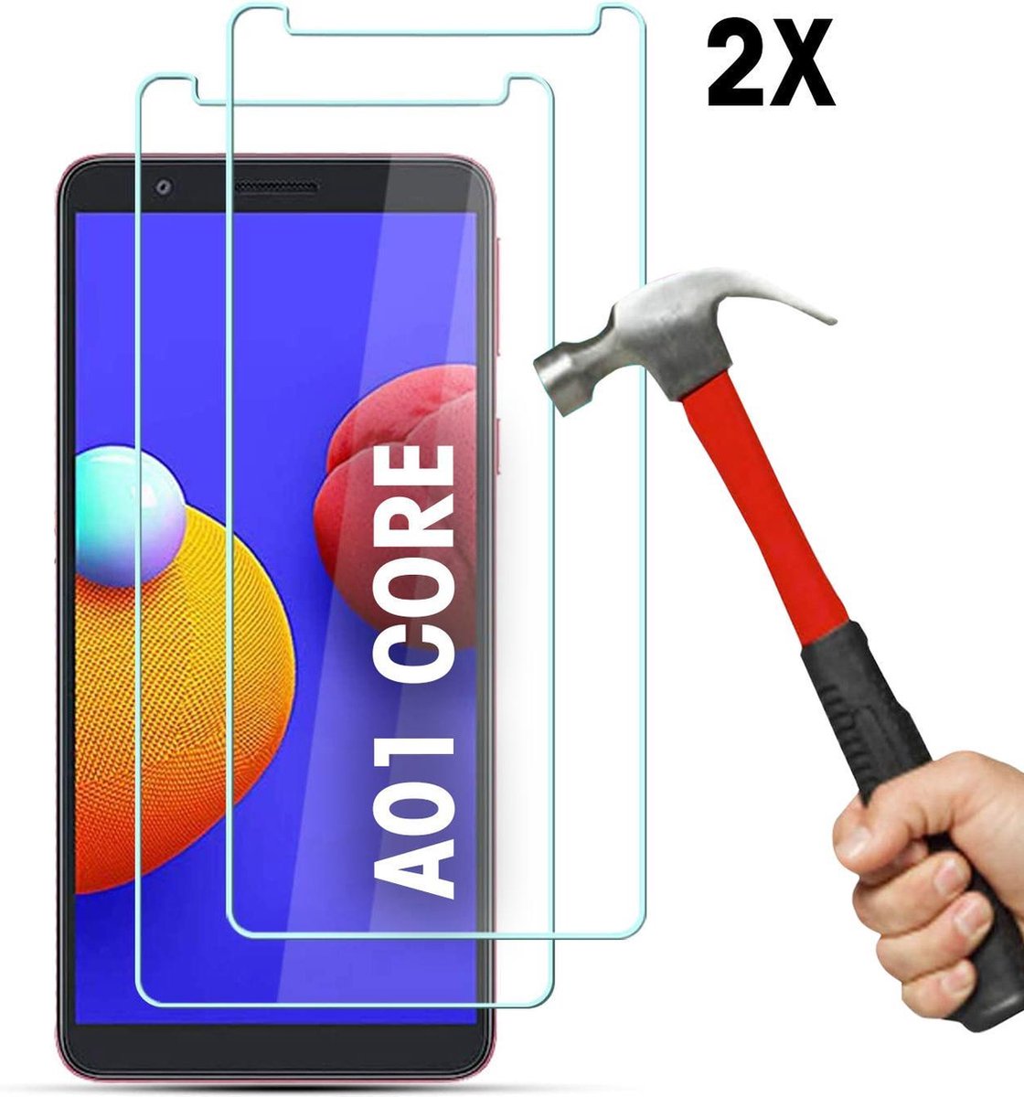Screenprotector geschikt voor Samsung Galaxy A01 CORE Screenprotector 2X - Tempered Glass - Anti Shock A01 Core screen protector - 2PACK - EPICMOBILE