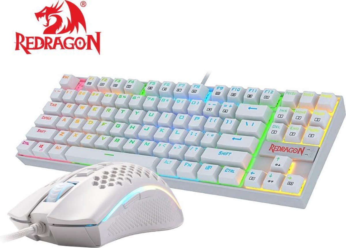 Redragon gaming set | Kumara RGB wit gaming toetsenbord + Storm RGB wit gaming muis