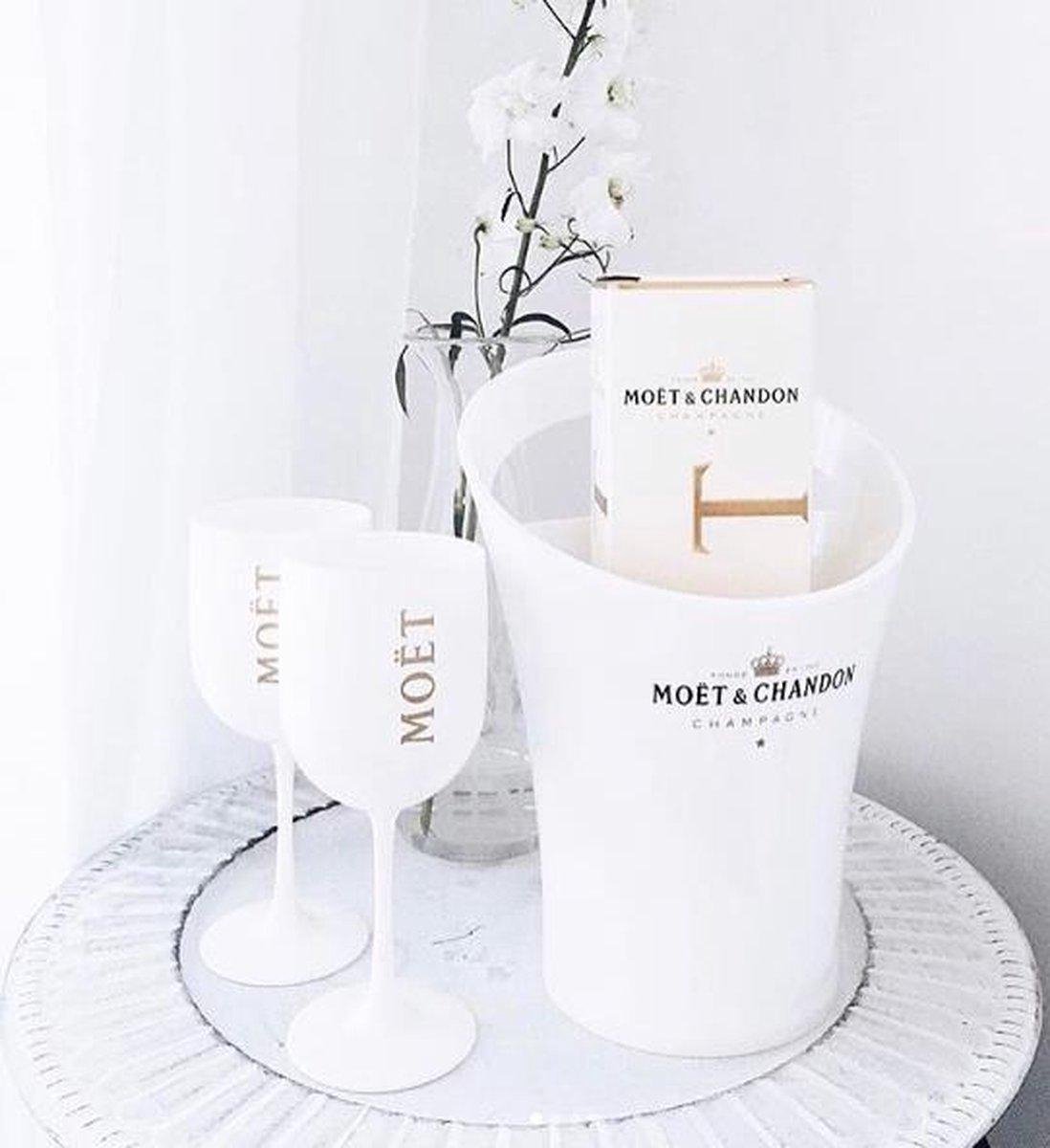 Moët & Chandon Ice Imperial wijnkoeler incl. 2 glazen |  Ice bucket inclusief 2 witte glazen | Luxe Wijnkoeler en Champagneglas | ijsemmer en champagneglas | - Moët & Chandon