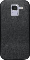 - ADEL Siliconen Back Cover Softcase Hoesje Geschikt voor Samsung Galaxy J6 (2018) - Stoffen Textiel Zwart