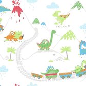 Dutch Wallcoverings - Make Believe Dino Town rood/blw/grn