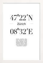 JUNIQE - Poster in houten lijst Coördinaten Zürich -20x30 /Wit & Zwart