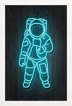 JUNIQE - Poster met houten lijst Neon astronaut -40x60 /Kleurrijk