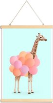 JUNIQE - Posterhanger Party Giraffe -20x30 /Oranje & Roze