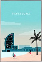 JUNIQE - Poster met kunststof lijst Barcelona - retro -13x18 /Turkoois