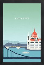 JUNIQE - Poster in houten lijst Retro Boedapest -30x45 /Blauw & Groen