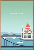 JUNIQE - Poster met kunststof lijst Retro Boedapest -30x45 /Blauw &
