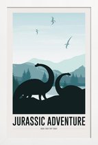 JUNIQE - Poster met houten lijst Jurassic Adventure I -13x18 /Blauw &