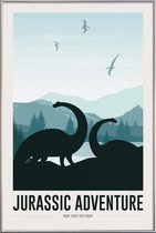 JUNIQE - Poster met kunststof lijst Jurassic Adventure I -13x18 /Blauw