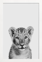 JUNIQE - Poster in houten lijst Lion Cub II Classic -20x30 /Wit &