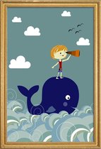 JUNIQE - Poster met houten lijst I See You -40x60 /Blauw & Groen