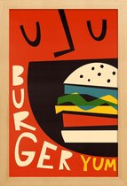 JUNIQE - Poster met houten lijst Yum Burger -13x18 /Geel & Oranje