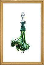 JUNIQE - Poster met houten lijst Broccoli - modeschets -20x30 /Groen &