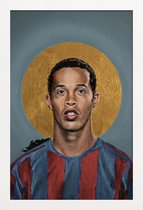 JUNIQE - Poster in houten lijst Football Icon - Ronaldinho -20x30