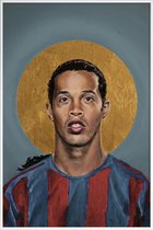 JUNIQE - Poster in kunststof lijst Football Icon - Ronaldinho -30x45