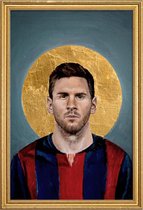 JUNIQE - Poster met houten lijst Football Icon - Lionel Messi -13x18