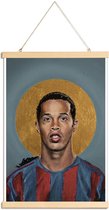 JUNIQE - Posterhanger Football Icon - Ronaldinho -30x45 /Blauw & Geel