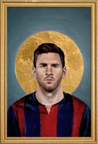 JUNIQE - Poster met houten lijst Football Icon - Lionel Messi -20x30