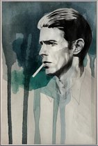 JUNIQE - Poster met kunststof lijst David Bowie -30x45 /Turkoois &