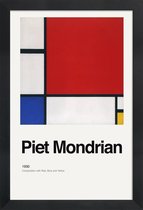 JUNIQE - Poster met houten lijst Mondrian - Composition with Red, Blue