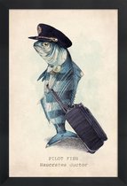 JUNIQE - Poster met houten lijst The Pilot -13x18 /Blauw & Ivoor